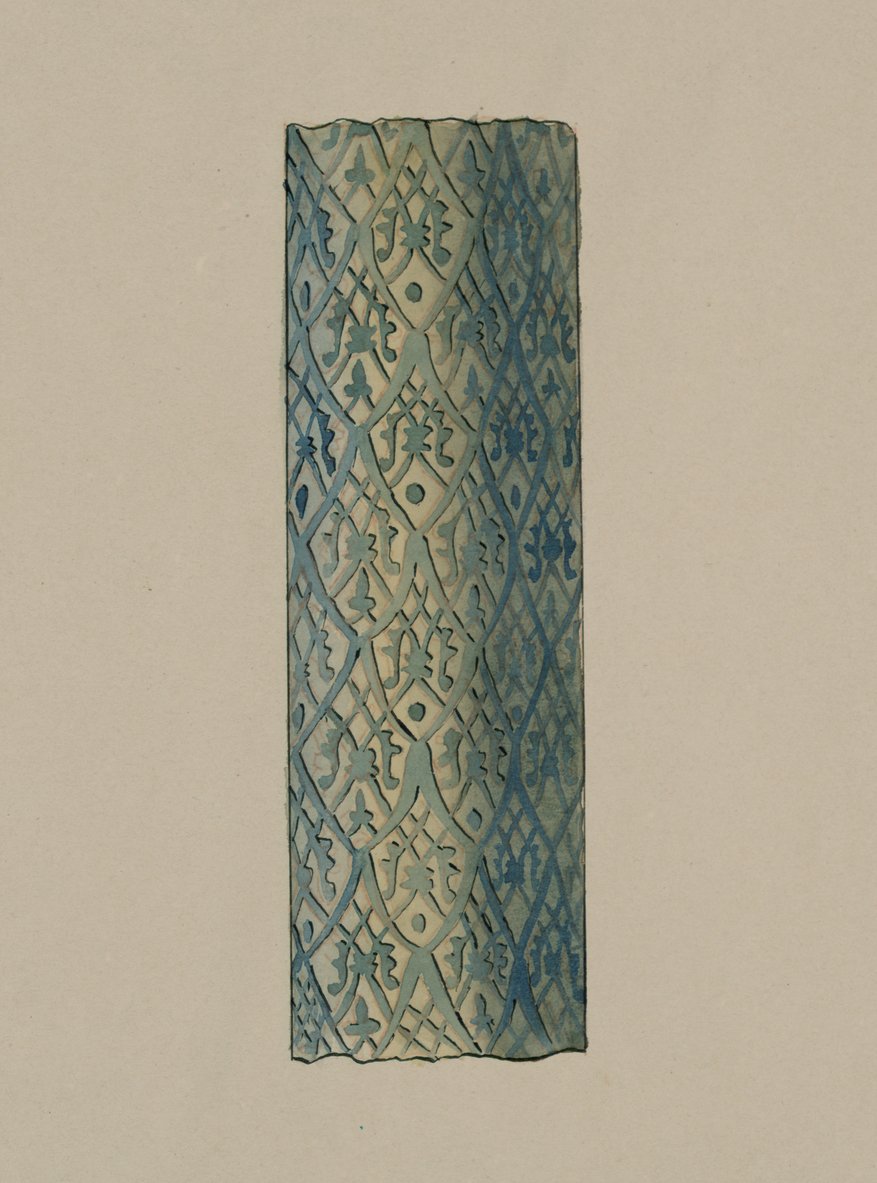 Starożytności Samarkandy. Grób świętego Kusam-ibn-Abbas (Shah-i Zindah) i przyległe mauzoleum. Fragment kolumny na zewnętrznej stronie fasady mauzoleum Kutuluk Turdi Bek Akas. autorstwa L. A. Shostak