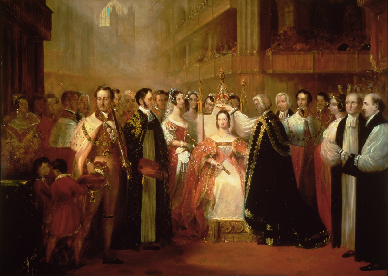 Koronacja królowej Wiktorii (1819-1901) (olej) autorstwa L. and Bettridge, H. Jennens