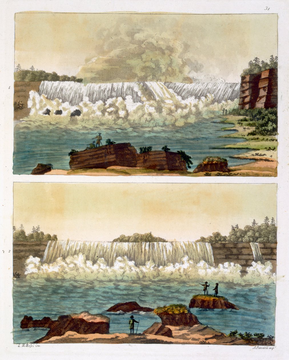 Wodospad Niagara, 1818 (kolor grawerowany) autorstwa L.A. Rossi