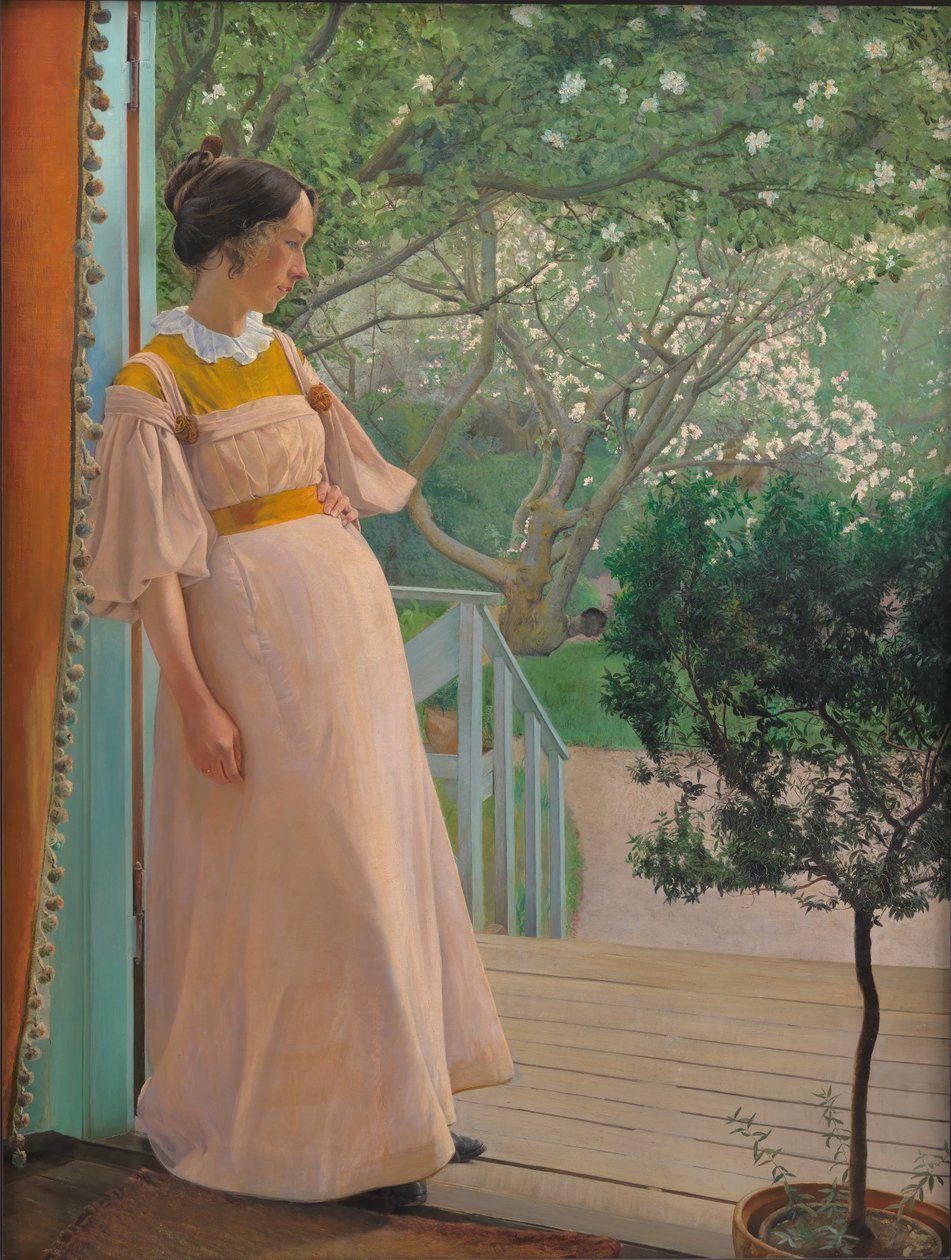 Pod francuskimi oknami. Żona artysty autorstwa Laurits Andersen Ring