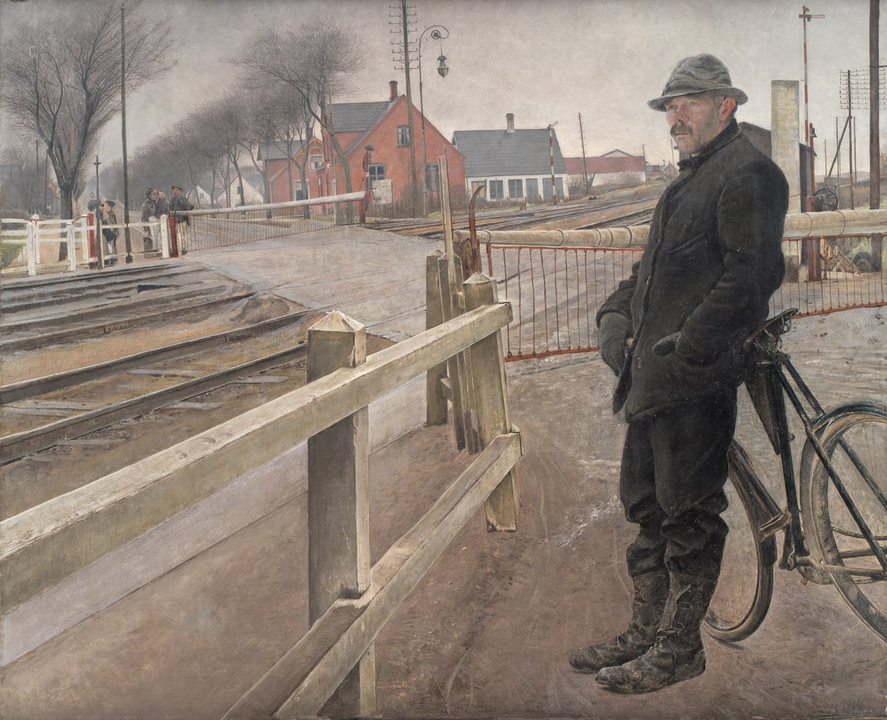 Czekam na pociąg. Przejazd kolejowy przy autostradzie Roskilde autorstwa Laurits Andersen Ring