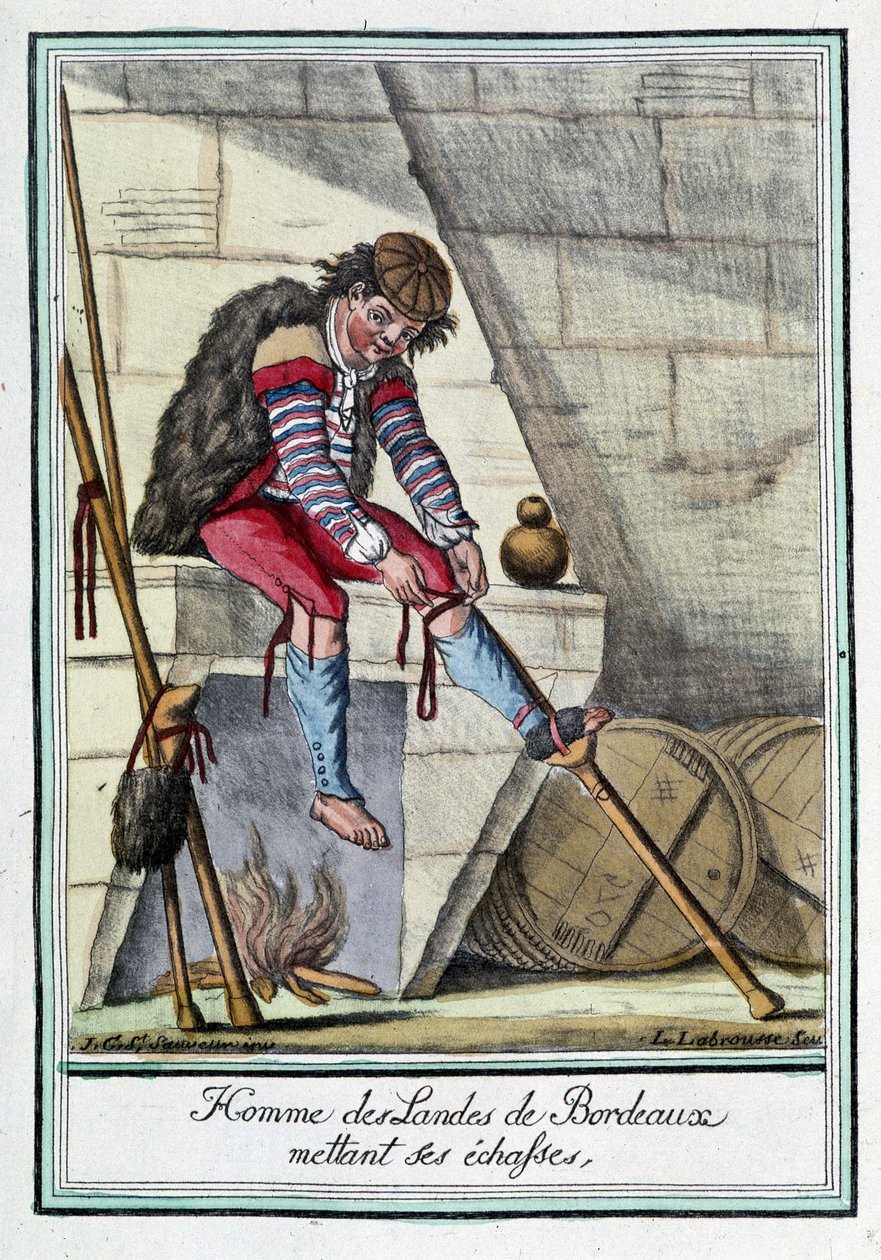 Człowiek z Bordeaux Moors stawia szczudła autorstwa L.F. Labrousse