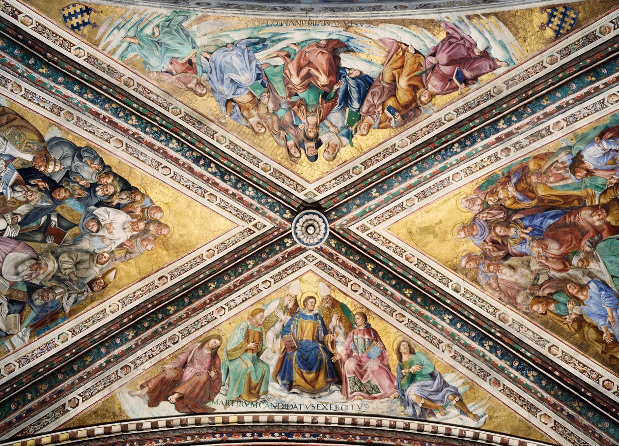 Sklepienie ozdobione freskami autorstwa Giovanniego da Fiesole znanego jako Fra Angelico i Luca Signorelli, kaplica Madonny di San Brizio, katedra w Orvieto. Włochy autorstwa L Fra Angelico and Signorelli