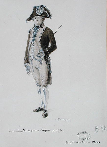 Konsul Francji w mundurze z 1776 r. (pióro i pranie na papierze) autorstwa L. Malespine