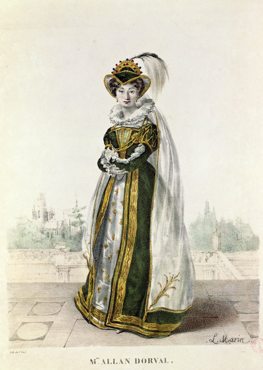 Marie Dorval (1798-1849) w „Marion Delorme” Victora Hugo (1802-1885) w Theatre de la Porte Saint-Martin, grawerowane przez F. Noela autorstwa L. Marin