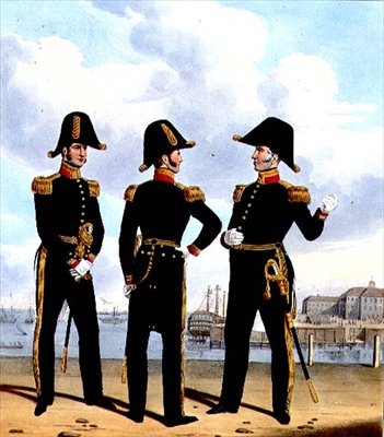 Master of the Fleet and Physicians, tablica 13 z "Kostium Royal Navy and Marines", rytowana przez artystów, ok. 1830-37 (kolor lito) autorstwa L. and Eschauzier St. Mansion