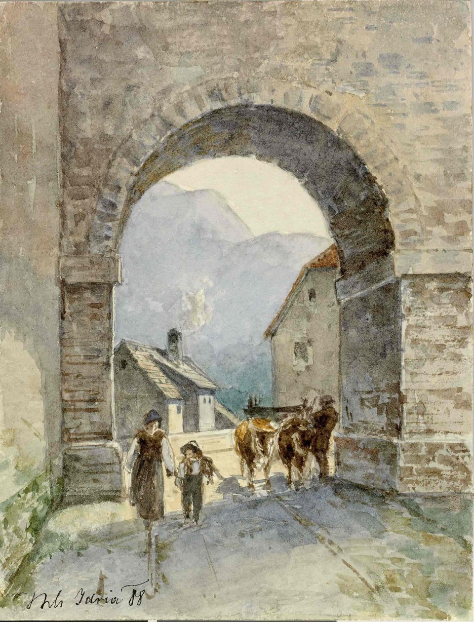 Idrija-widok przez arkadę autorstwa Ladislav Benesch