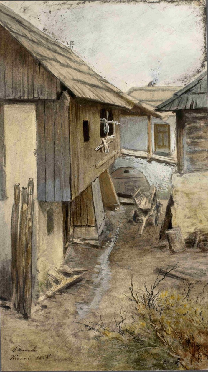 Kranjska gora-chłopski dziedziniec autorstwa Ladislav Benesch