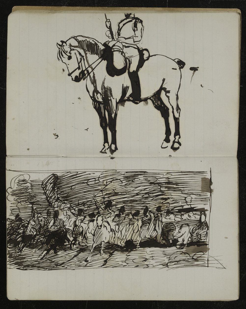 Studium bitwy pod Waterloo, wstępny szkic do obrazu olejnego „Szkocja na zawsze!”, ok. 1880 autorstwa Lady Butler