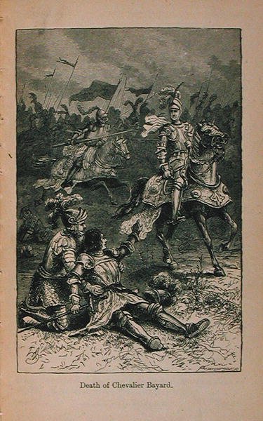 Śmierć Chevaliera Bayarda (1476-1524) ilustracja z Little Arthurs Historia Francji: od najwcześniejszych czasów do upadku Drugiego Cesarstwa opublikowana w 1899 r. autorstwa Lady M. Chalcott