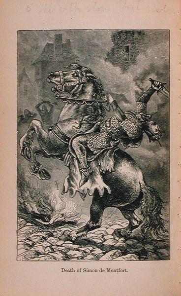 Śmierć Simona De Montforta (1150-1218) ilustracja z Little Arthurs History of France: From the najwcześniejszych czasów do upadku Drugiego Cesarstwa opublikowana w 1899 roku autorstwa Lady M. Chalcott