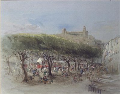 Targ, Cannes (akwarela) autorstwa Lady Honoria Cadogan