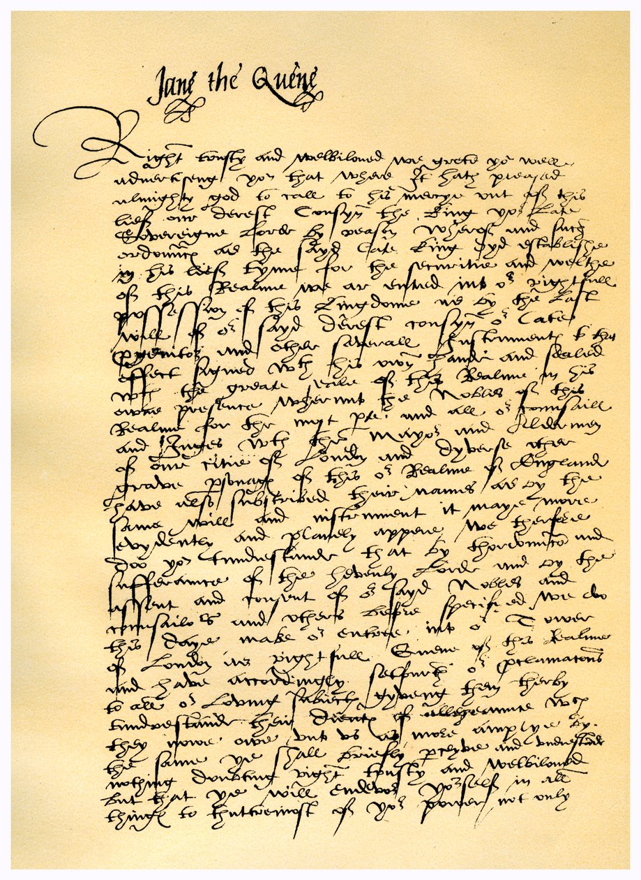 List Lady Jane Grey do Williama Parra, 10 lipca 1553 r. autorstwa Lady Jane Grey