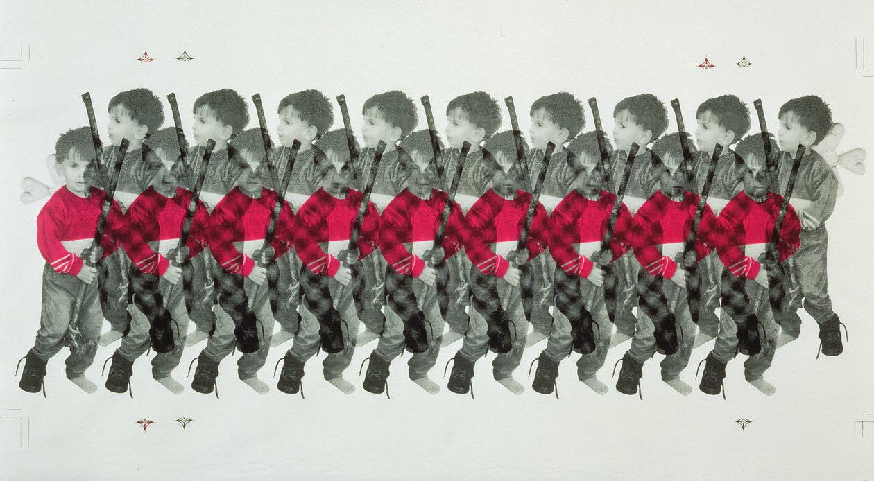 Boy Soldiers, 1996 (sitodruk na bawełnie) autorstwa Laila Shawa