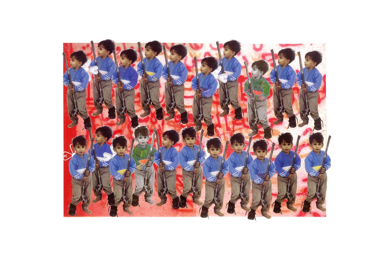 Boy Soldiers, 2005-06 (kolaż i acetat na papierze) autorstwa Laila Shawa