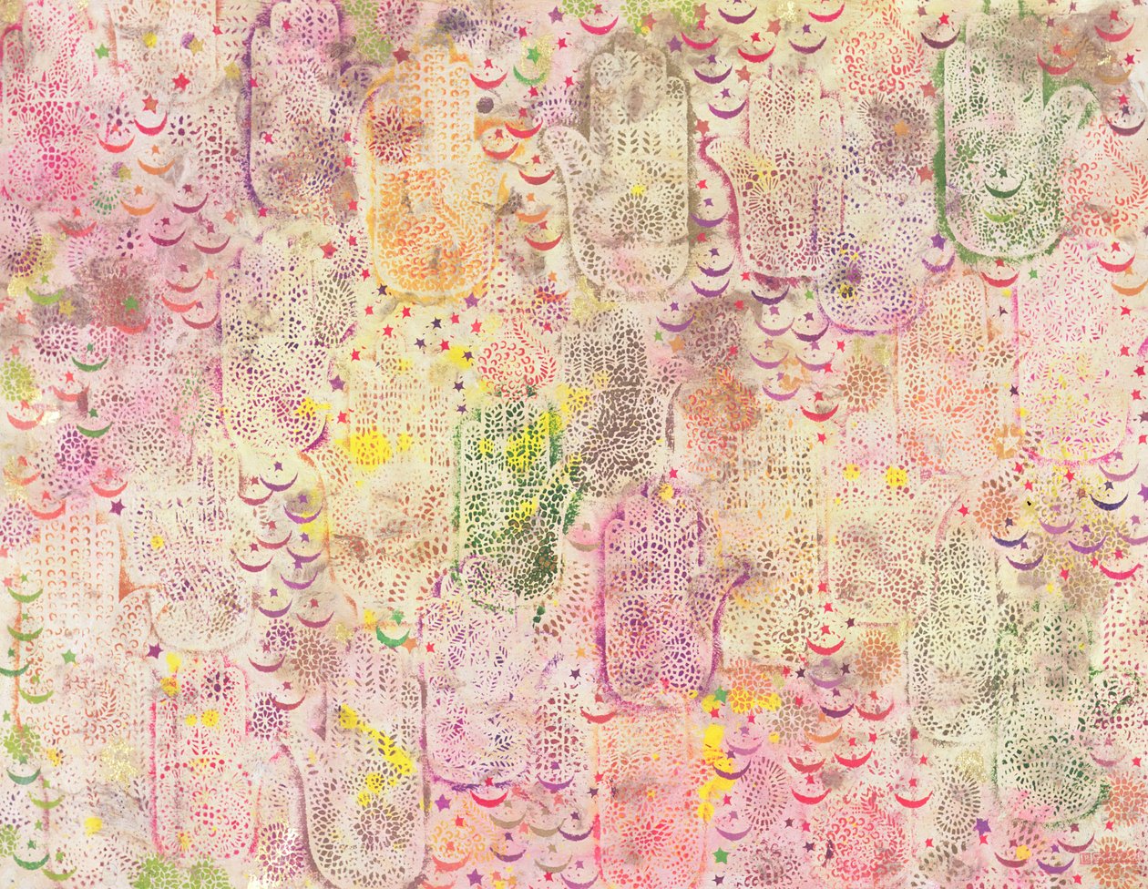 Ręce Fatimy, 1999 (akryl na papierze) autorstwa Laila Shawa
