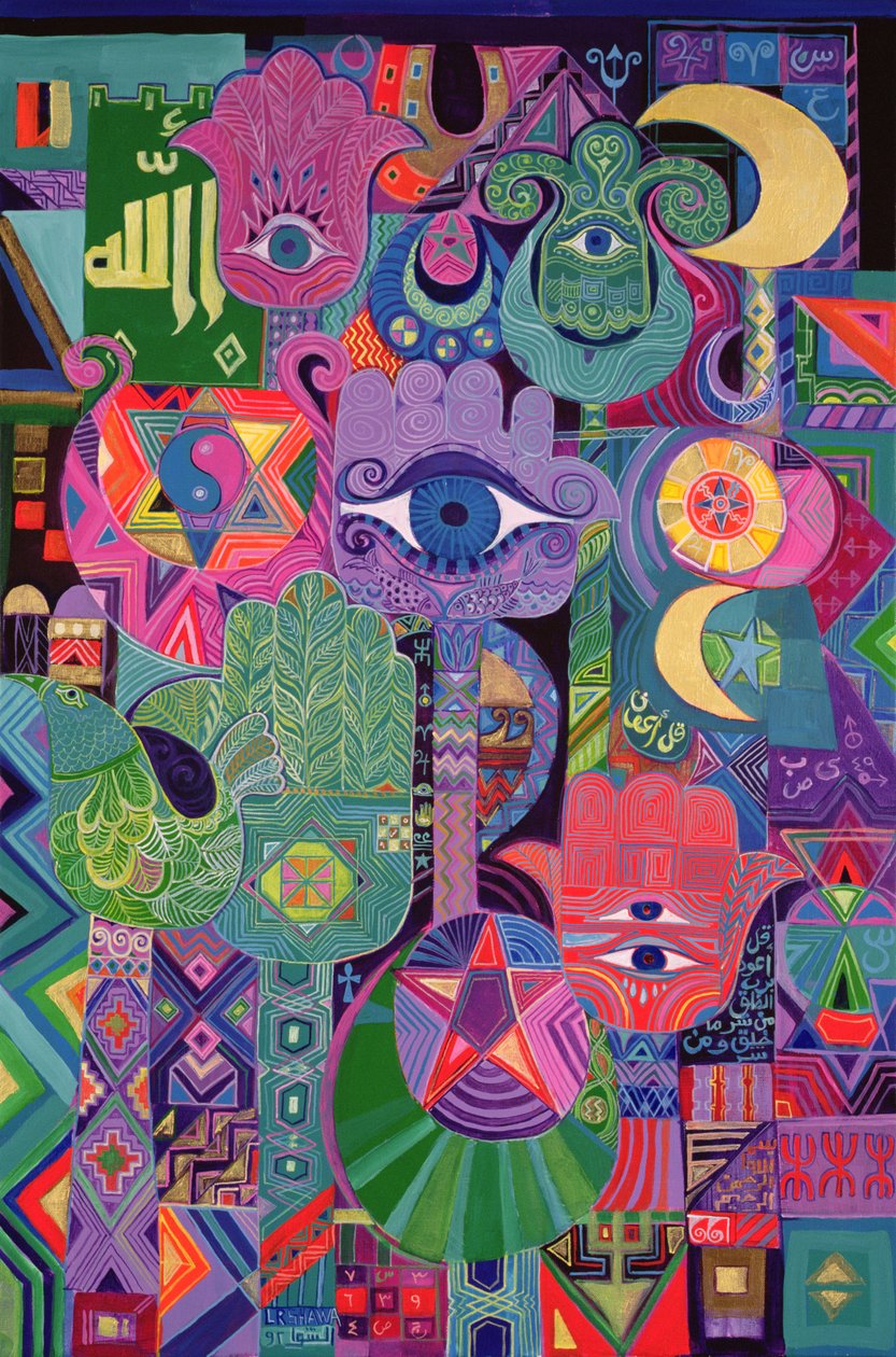 Magiczne symbole, 1992 (akryl na płótnie) autorstwa Laila Shawa