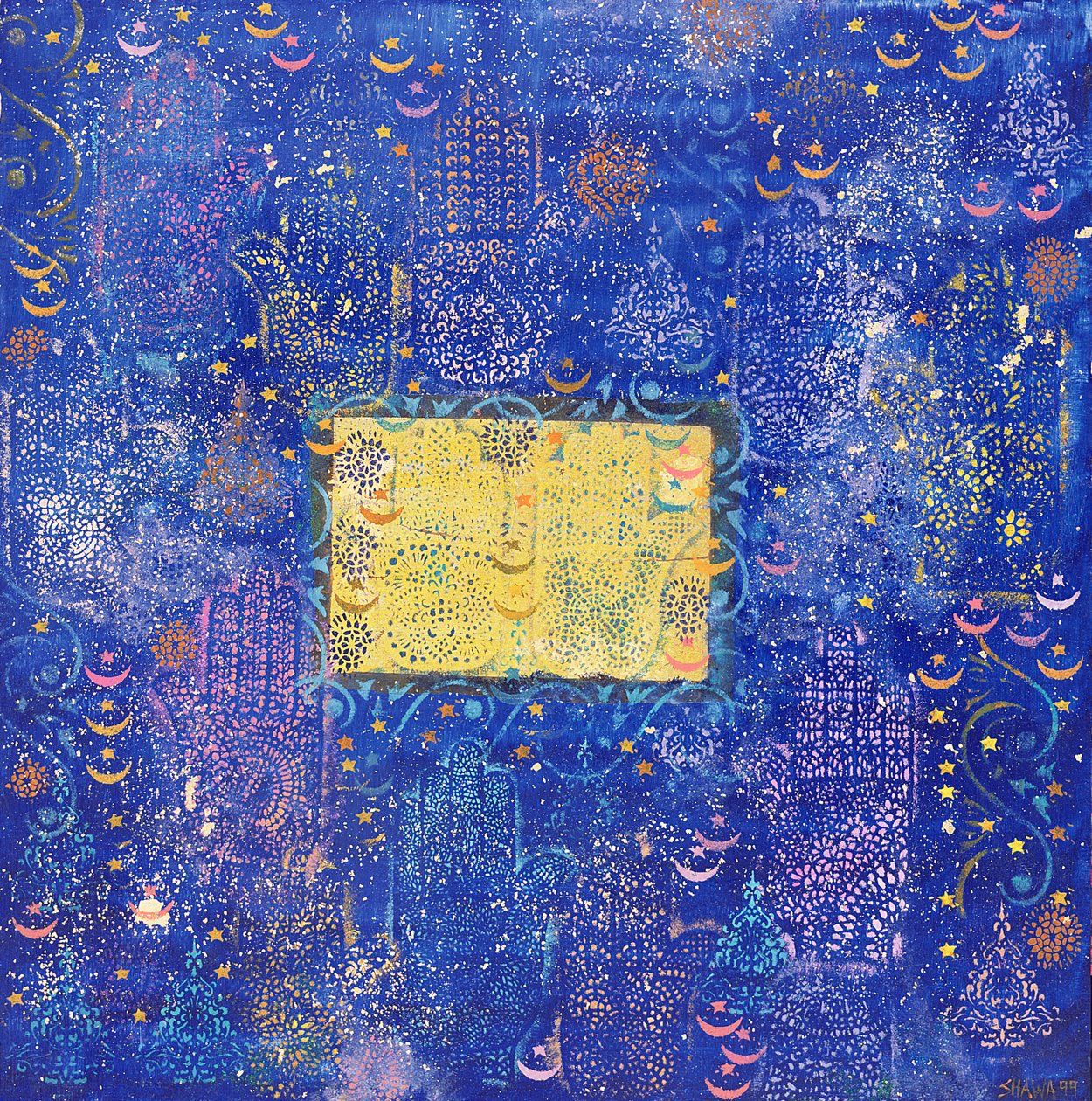 Night of Destiny, 1990 (płyta akrylowo-złota na pokładzie) autorstwa Laila Shawa