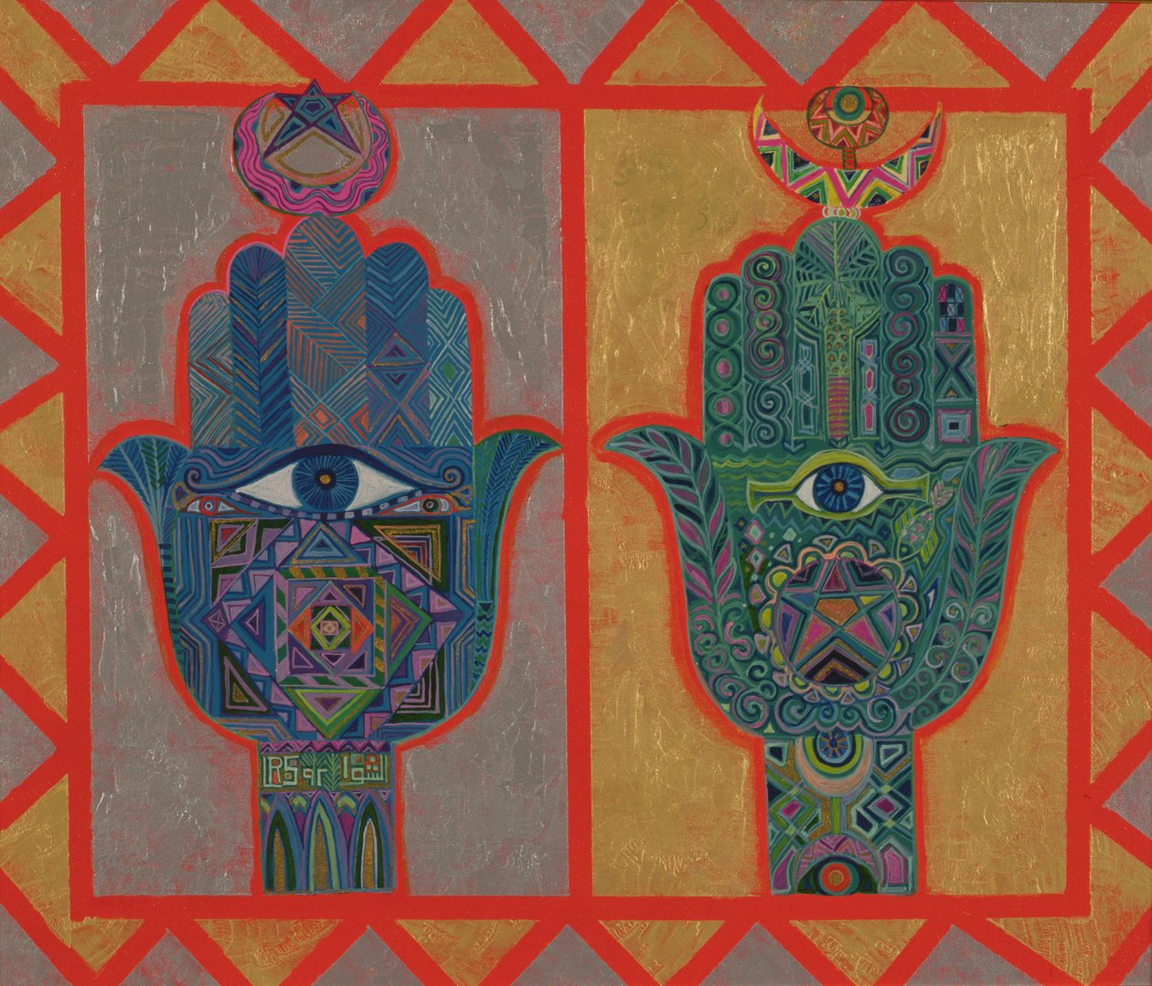 Protective Hands, 1992 (akryl na płycie) autorstwa Laila Shawa