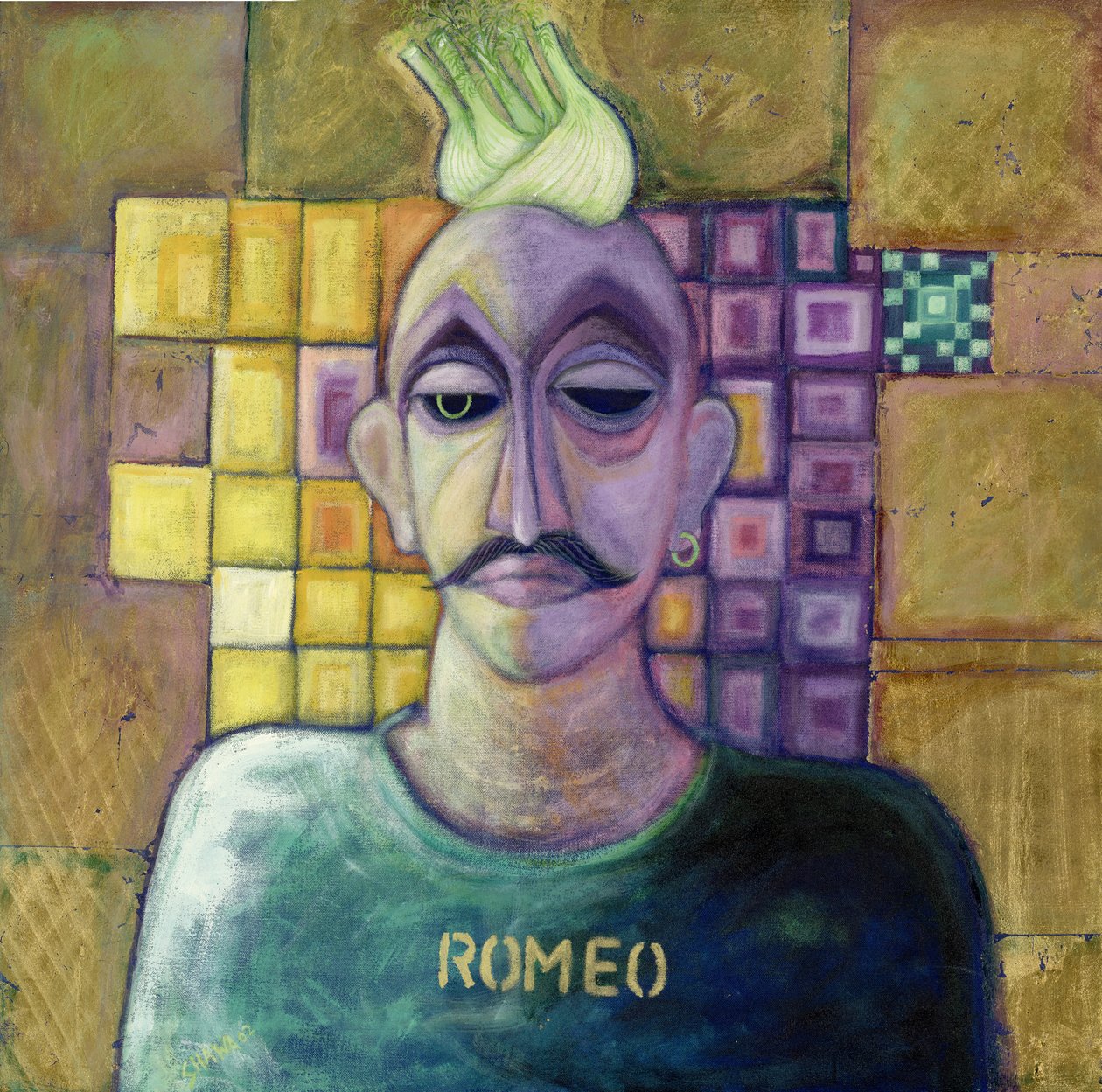 Romeo, 1970 (akryl i metalowy liść na płótnie) autorstwa Laila Shawa