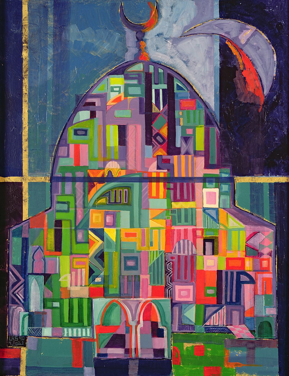 Dom Boży, 1993-94 (akryl i złoty pigment na płótnie) autorstwa Laila Shawa