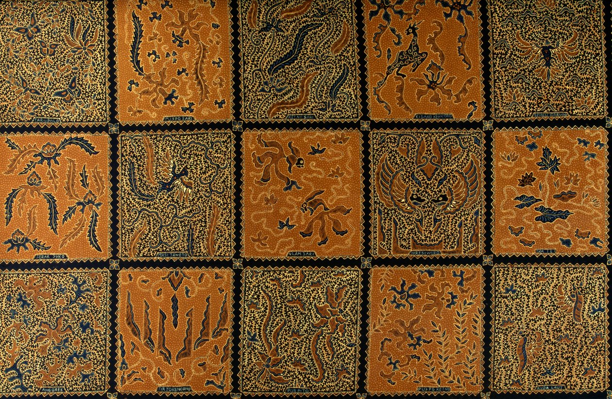 Batik w tradycyjną kratkę, Surakarta, Jawa, Indonezja, szczegóły autorstwa Amadeo (after) Modigliani