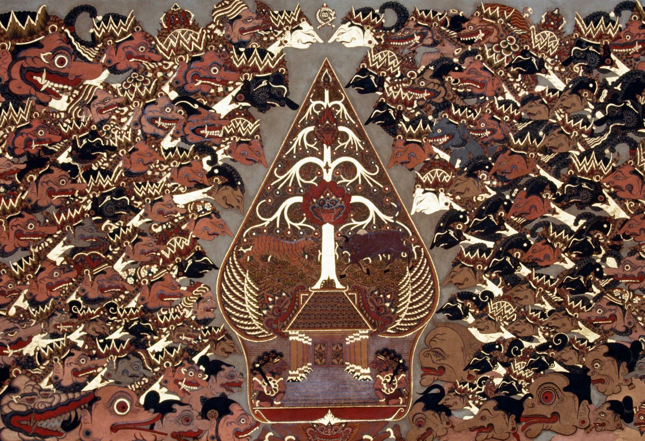 Malarstwo w stylu Wayang Beber inspirowanym Teatrem Cieni (wayang kulit), Pałac Mangkunegaran, Surakarta, Jawa, Indonezja autorstwa Amadeo (after) Modigliani
