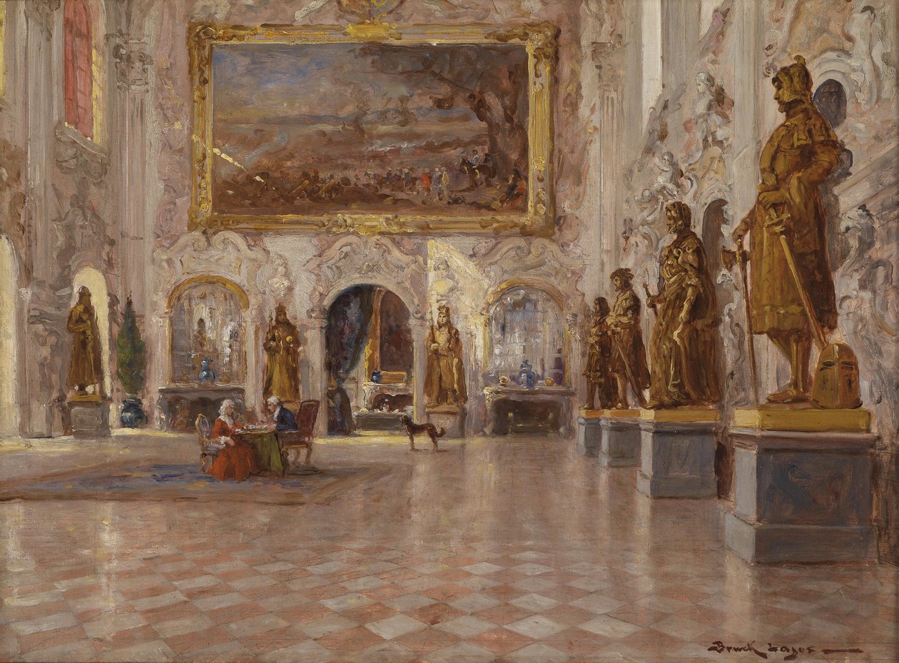Wielka sala w Pałacu Schleissheim z jednym z dwóch kolosalnych obrazów Franza Joachima Beicha autorstwa Lajos Bruck