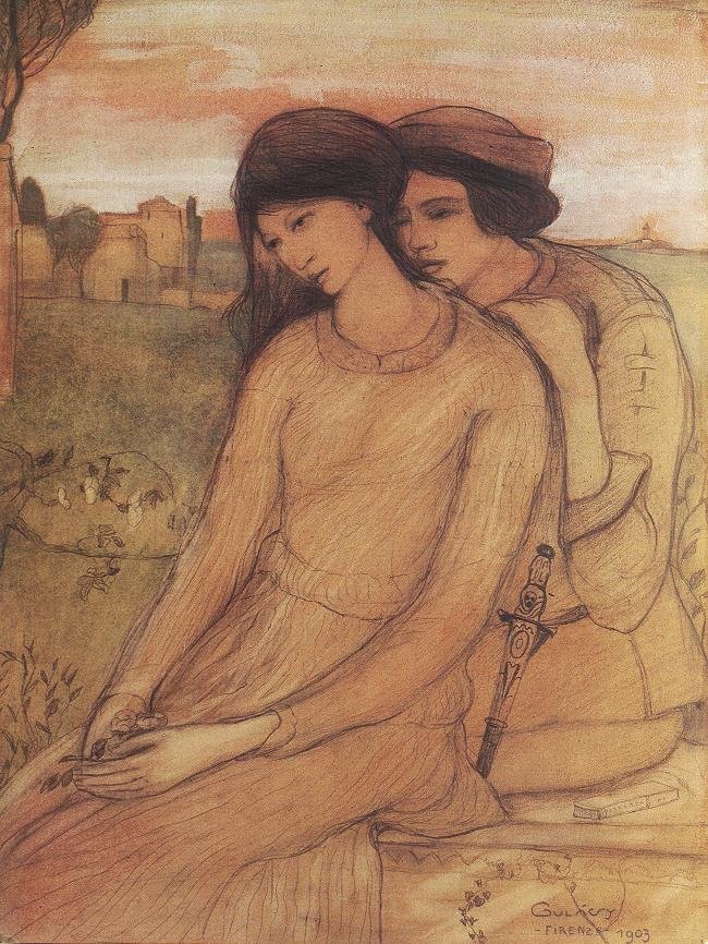 Francesca da Rimini i Paolo Malatesta autorstwa Lajos Gulácsy