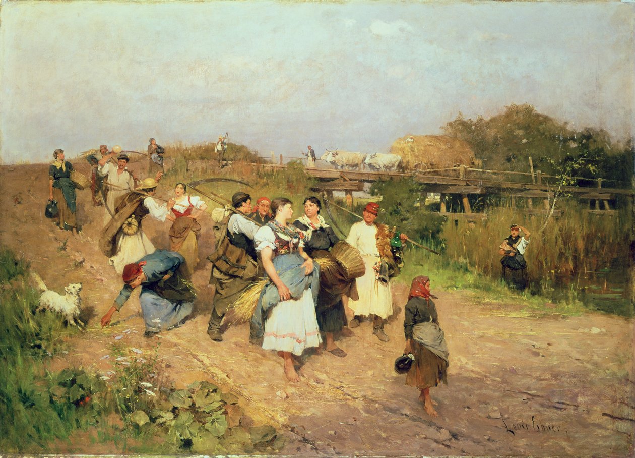 Kombajny w drodze do domu, 1881 autorstwa Lajos Deak Ebner