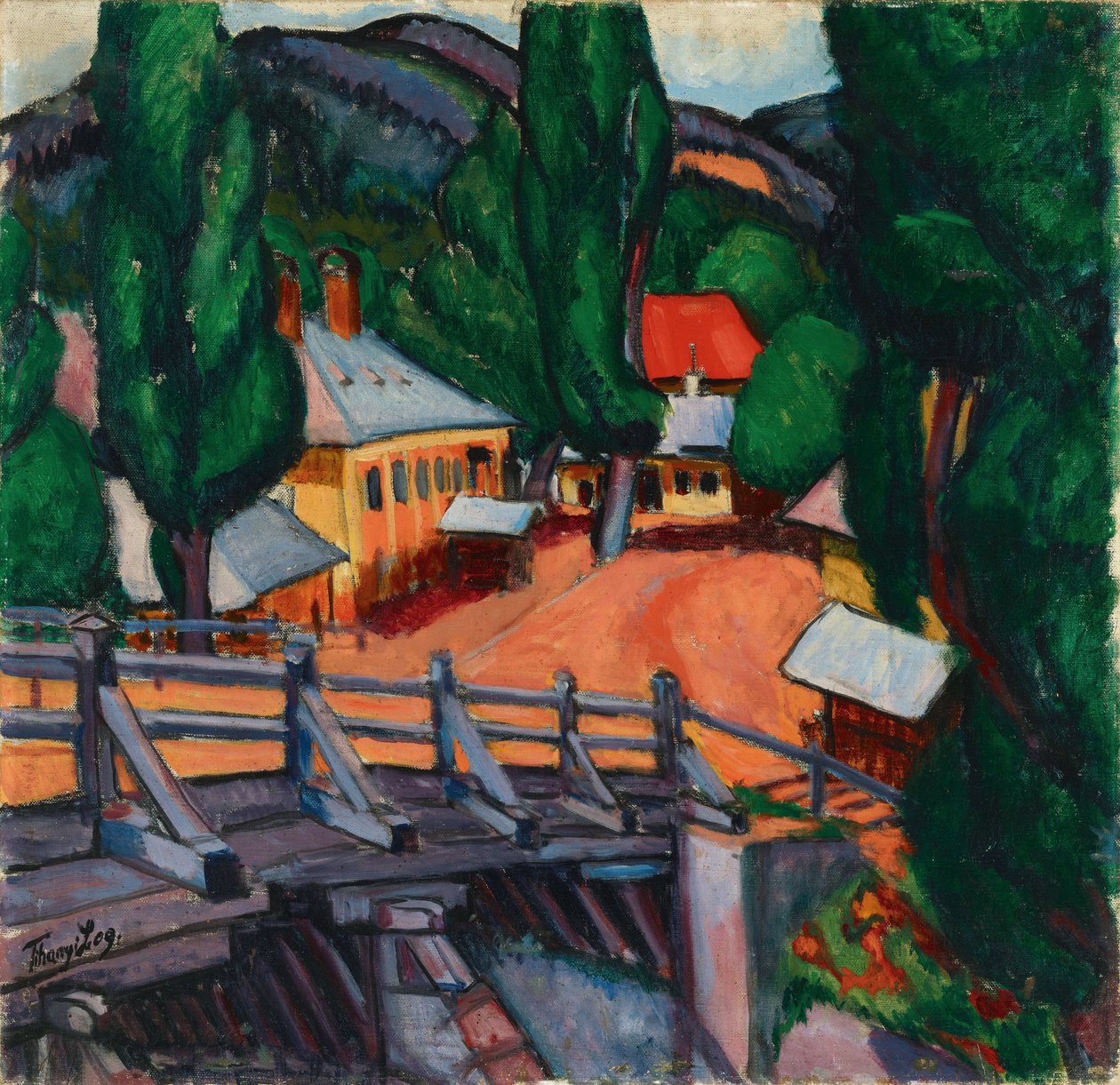 Paysage avec un pont - Krajobraz z mostem, Tihanyi, Lajos (1885-1938). olej na płótnie autorstwa Lajos Tihanyi