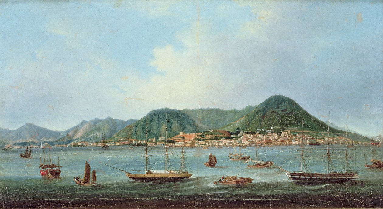 Port w Hongkongu, ok. 1830-40 (olej na płótnie) autorstwa Lam Qua (attr. to)