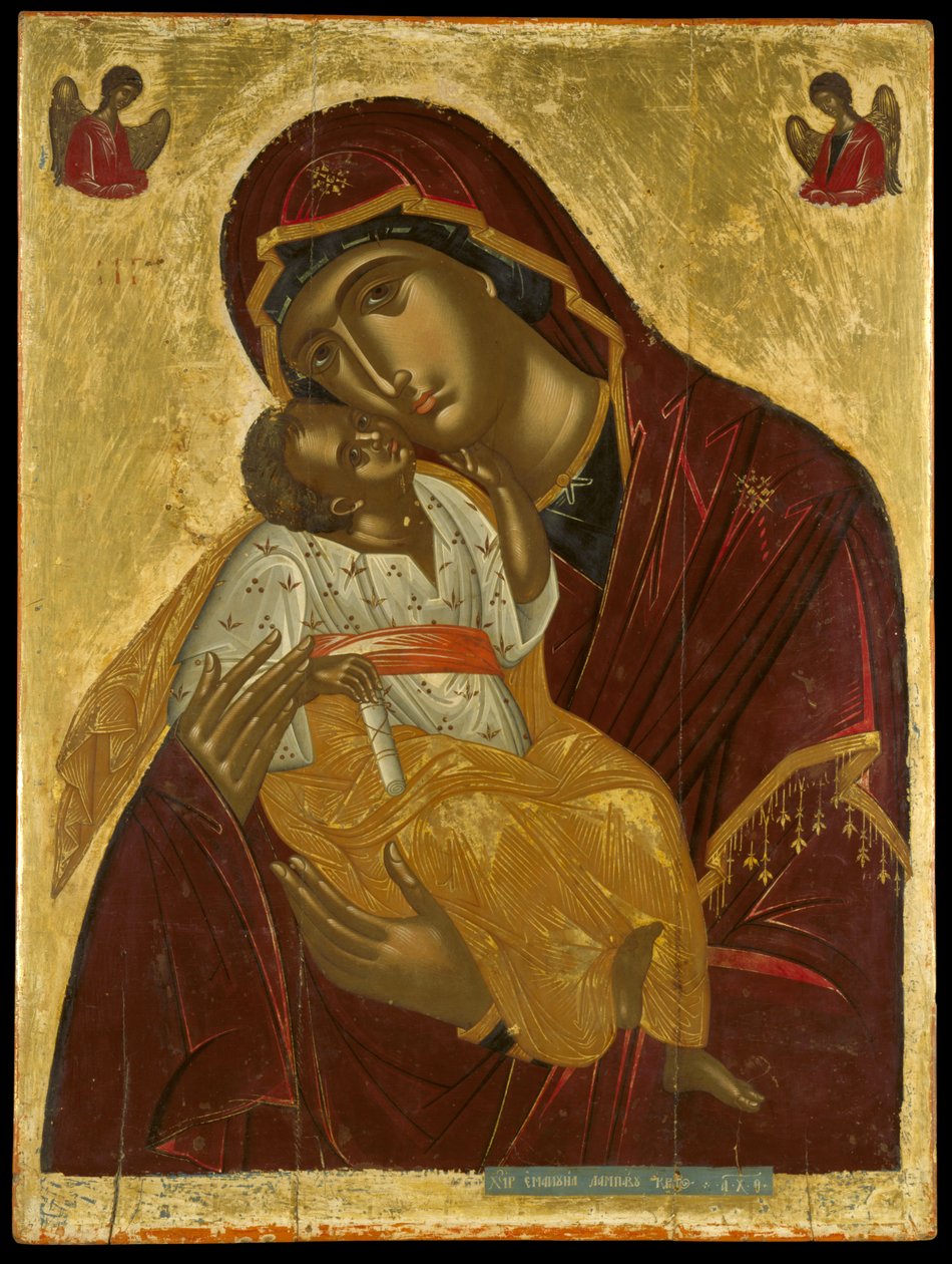 Ikona Matki Boskiej Czułej z Krety ok. 1609 (tempera jajeczna i złoty liść na panelu) autorstwa Lambardos Emmanuel