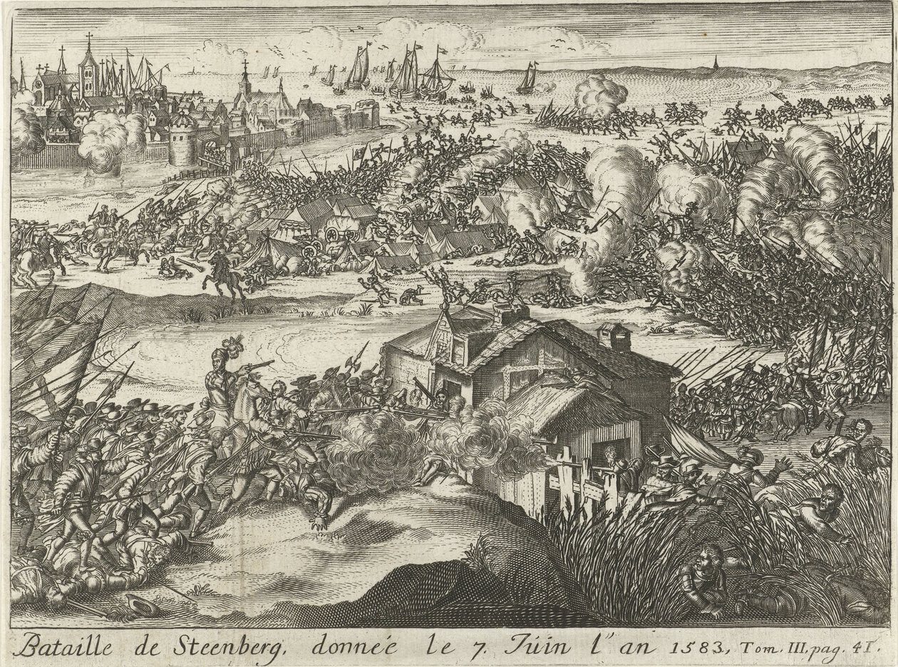 Bitwa pod Steenberg, wydana 7 czerwca 1583 (tytuł na obiekcie) autorstwa Lamberecht Causé