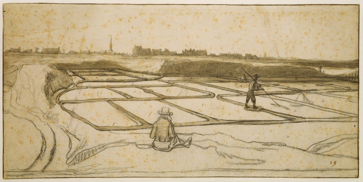 Górnictwo soli w Le Croisic, 1645 (kreda, długopis i pędzel na papierze) autorstwa Lambert Doomer