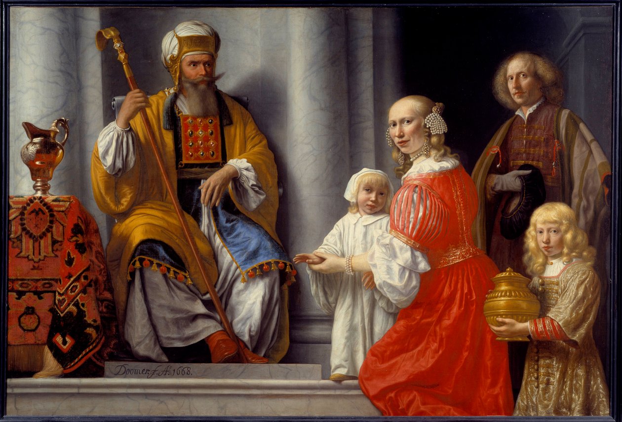 Prorokini Anna (Hanna) przyprowadza swojego syna Samuela do arcykapłana Helego (Heli), aby podziękować panu za uzdrowienie go z jego bezpłodności Obraz Lamberta Doomera (1624-1700) autorstwa Lambert Doomer