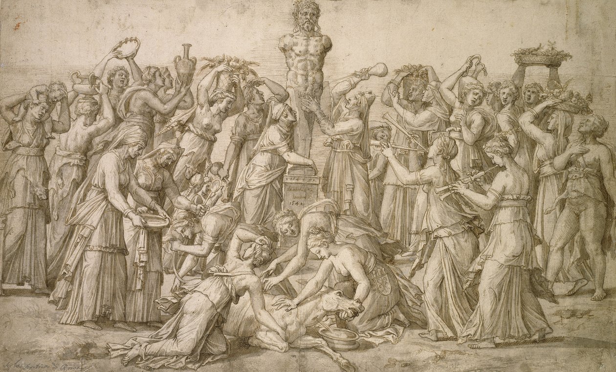 Ofiara dla Priapa, 1540 (pióro i bistre) autorstwa Lambert Lombard