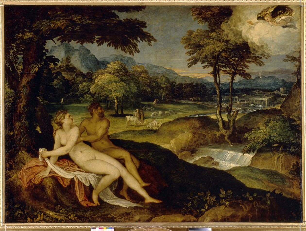 Jowisz i Io. Obraz Lamberta Sustrisa (1515 lub 1520 - po 1591), olej na płótnie, między 1558 a 1563. Sztuka włoska (Wenecja) autorstwa Lambert Sustris