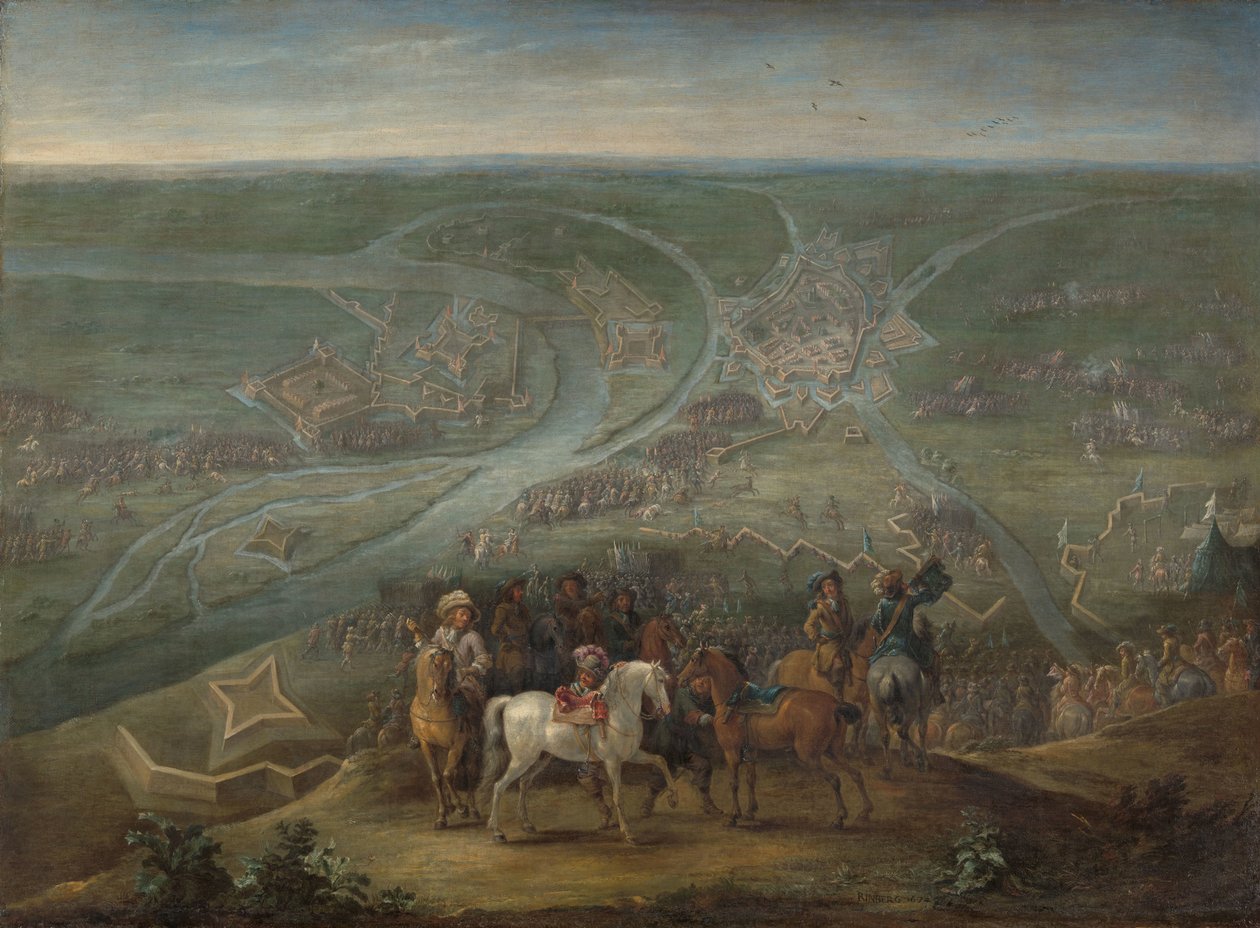Dowódcy francuscy podczas oblężenia Rheinberga, 1672 autorstwa Lambert de Hondt (II)