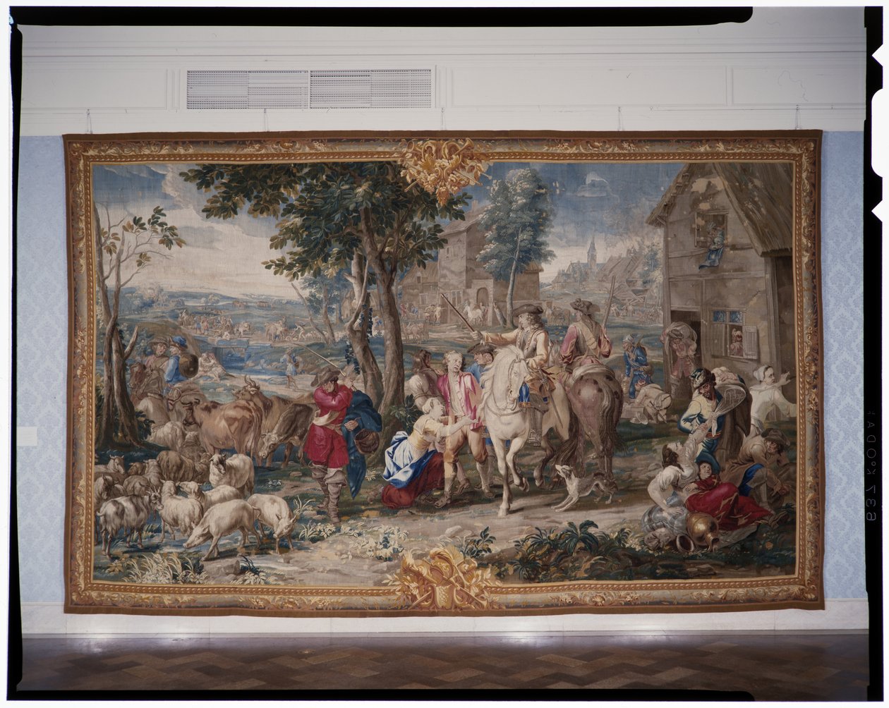 Grabież, z cyklu arrasów Sztuka wojenna, 1708-12 (tkany 1712-18) (arras) autorstwa Lambert de Hondt