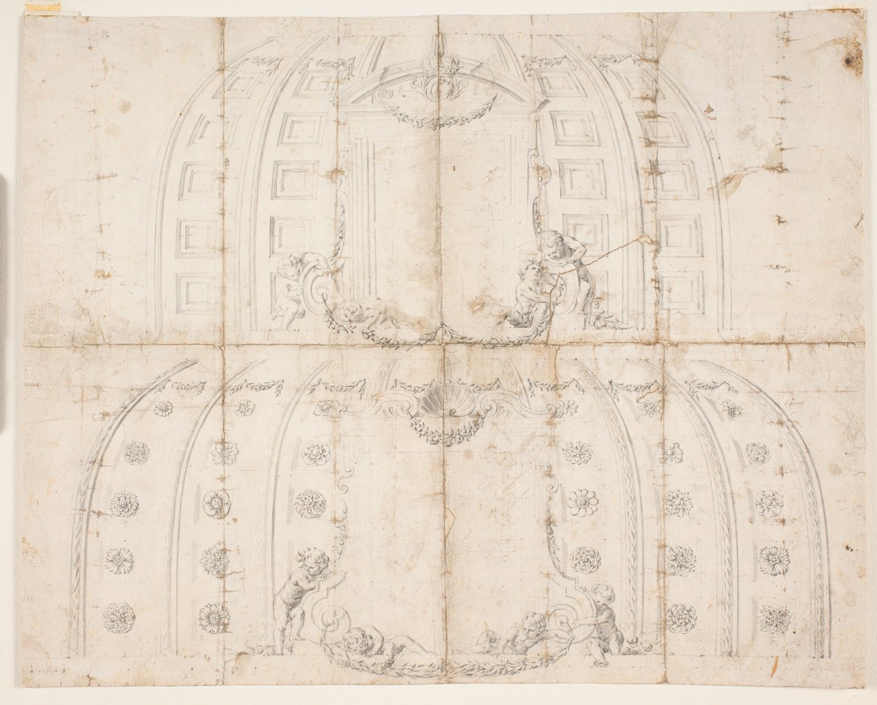 Zamek Frederiksborg, sala audiencyjna. Dwa różne projekty dekoracji sufitu dla kopuły autorstwa Lambert van Haven