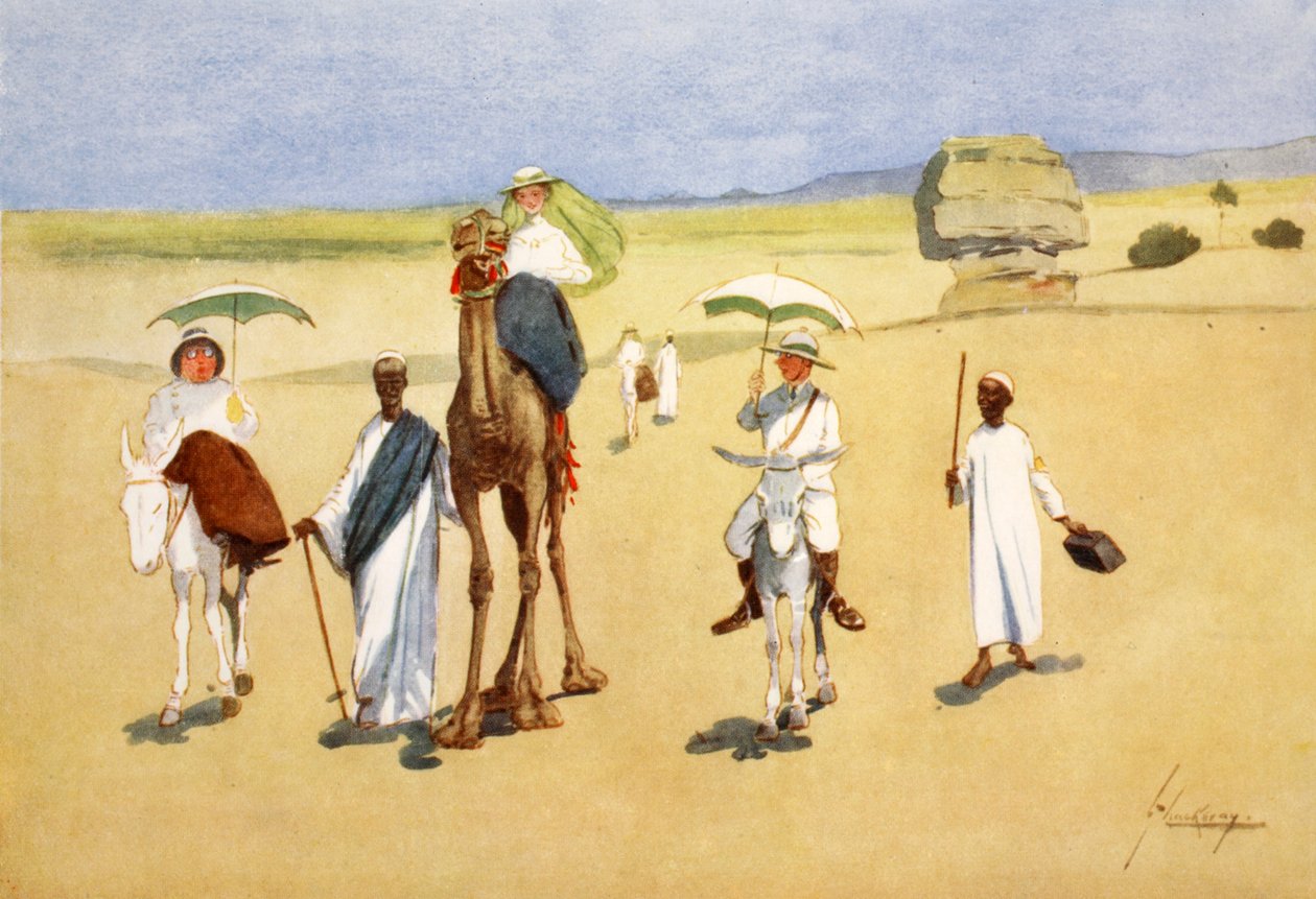 Wokół piramid, z „Jasnej strony Egiptu”, 1908 autorstwa Lance Thackeray