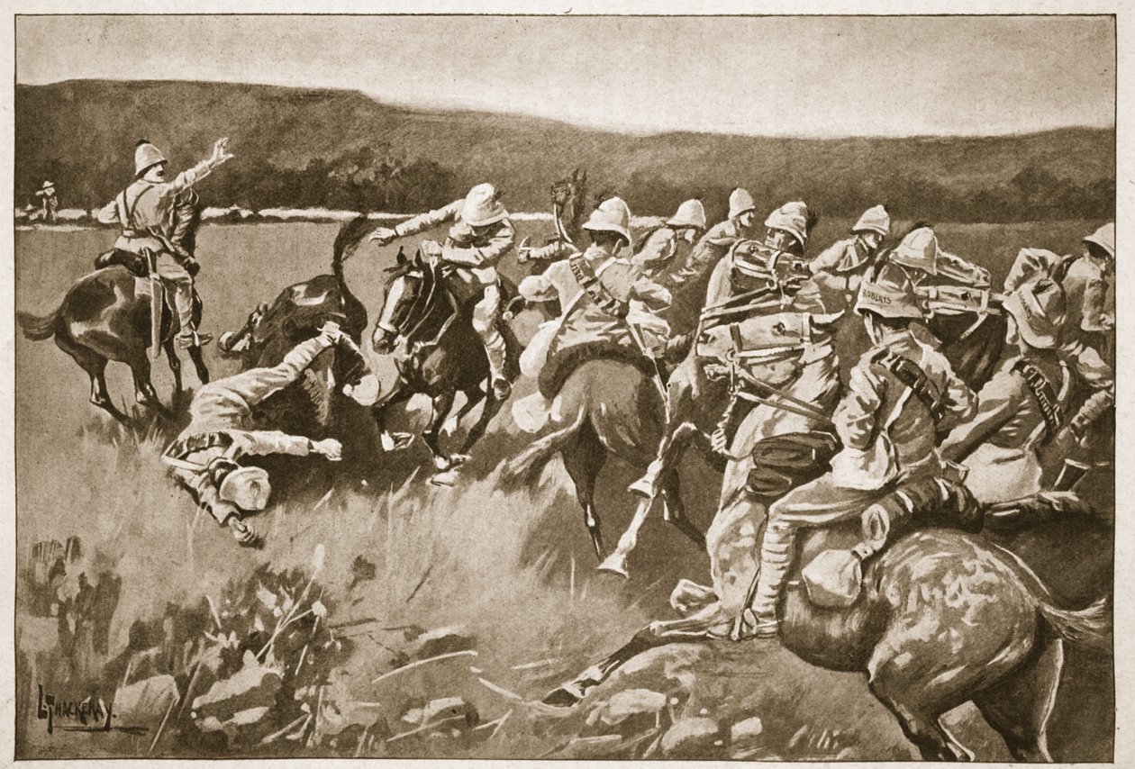 Ambuscade at Koorn Spruit, ilustracja z „Bitwy XIX wieku, t. VI: Wojna burska z lat 1899-1900