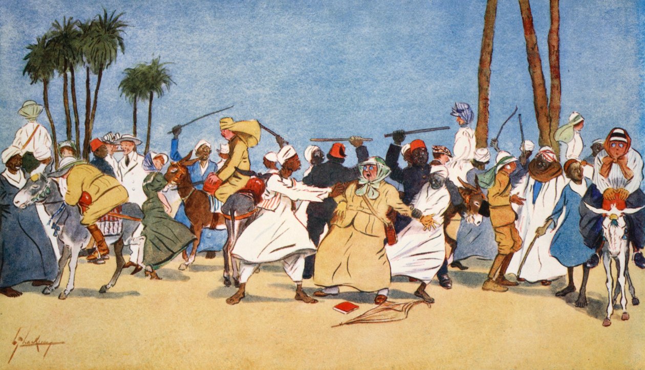 Bitwa nad Nilem, z „Jasnej strony Egiptu”, 1908 autorstwa Lance Thackeray