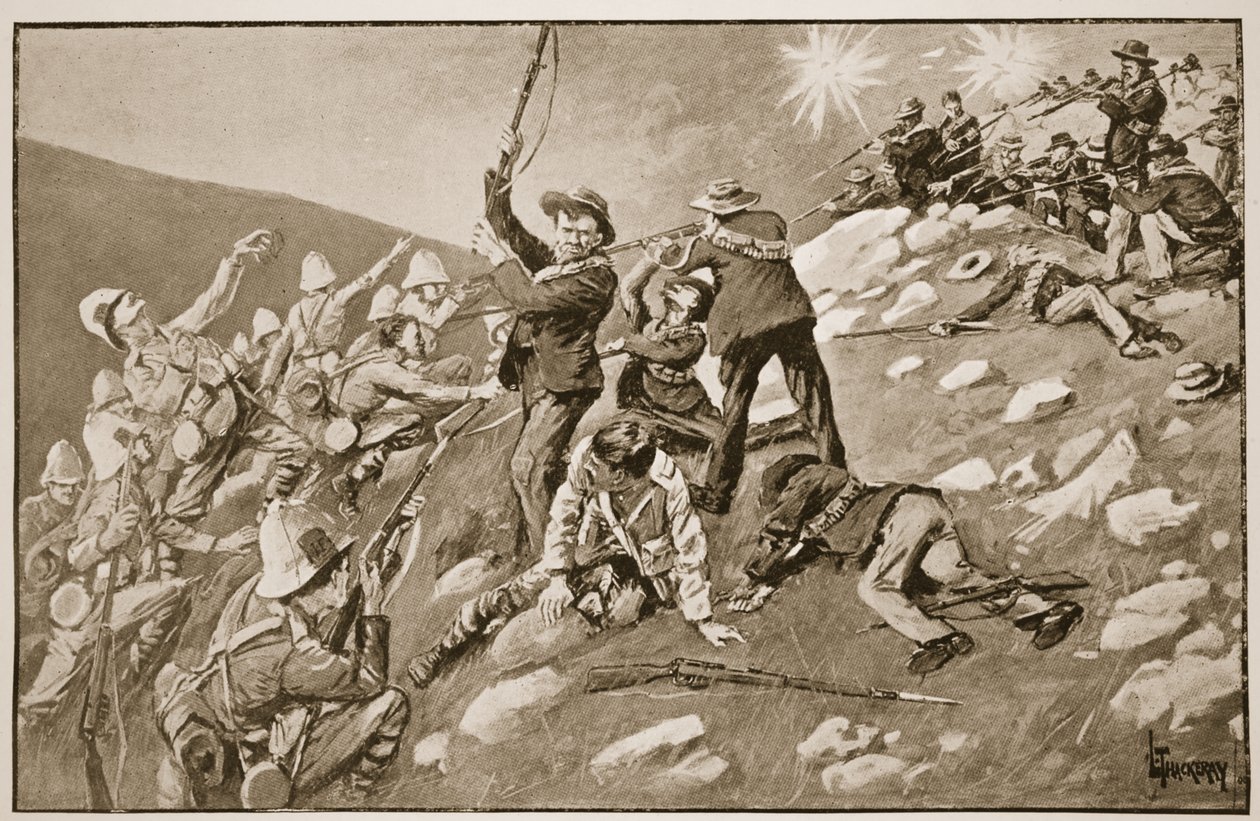 Szarża Inniskillingów: Bitwa pod Wzgórzem Pietera, ilustracja z „Bitwy XIX wieku”, tom. VI: Wojna burska z lat 1899-1900