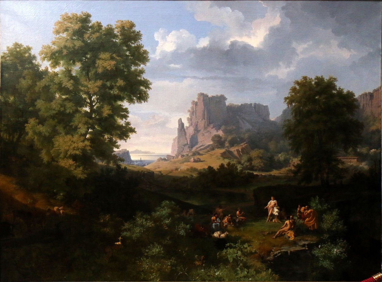 Apollo wypędzony z nieba, uczy pasterzy muzyki autorstwa Lancelot Théodore Turpin de Crissé de Crissé