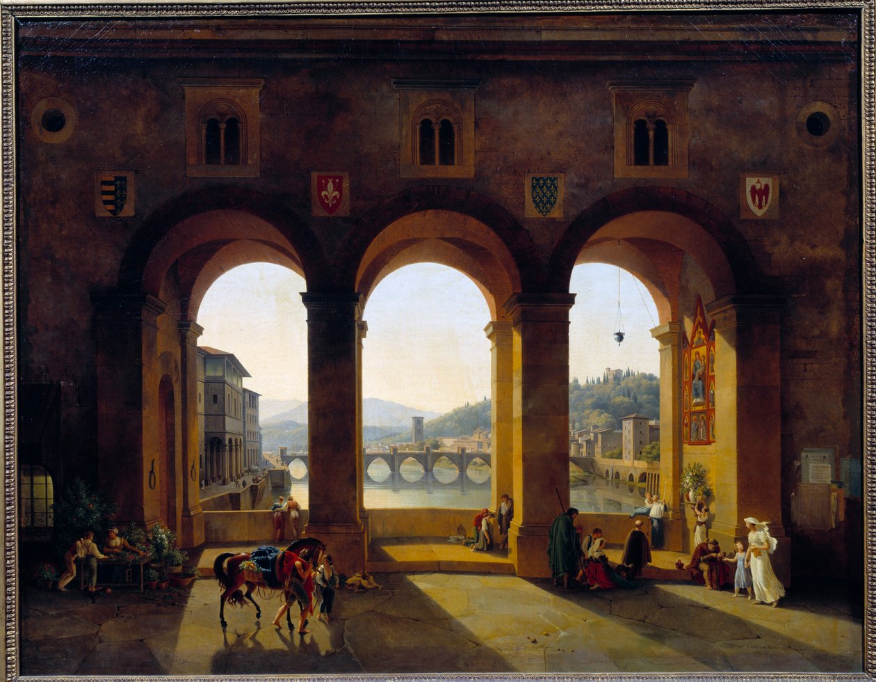 Widok na Ponte Vecchio we Florencji. Obraz Theodore Turpin De Crisse (1782-1859) autorstwa Lancelot Théodore Turpin de Crissé de Crissé