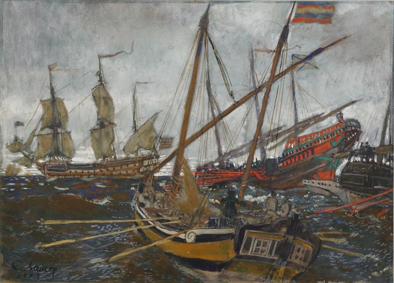 Statki w czasach Piotra I, 1909 autorstwa Lanceray