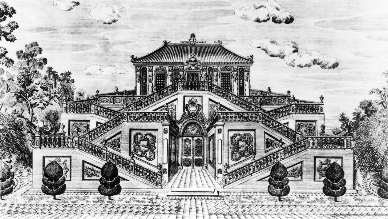 Wschodnia strona Pałacu Spokoju Morza, Ogrody Yuan Ming Yuan, Pekin, 1783-86 (patrz także 173898) autorstwa Lang Shining