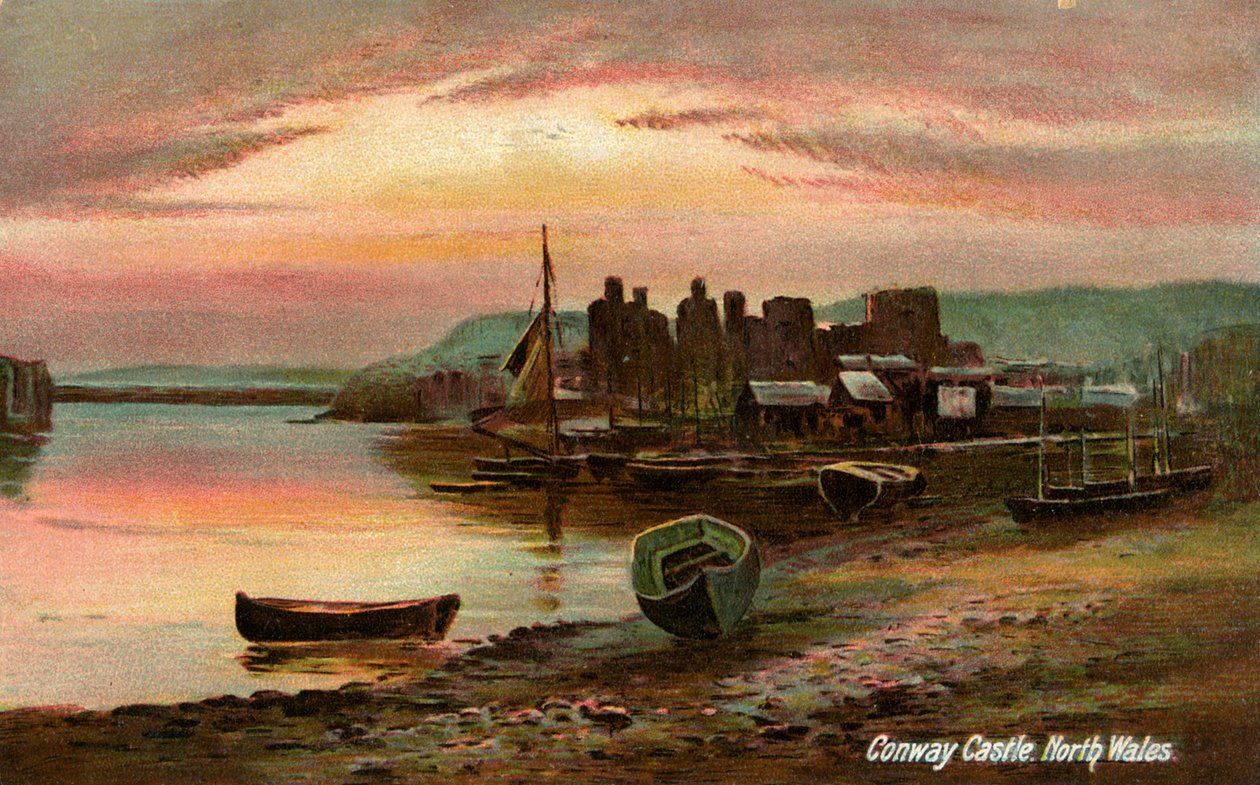 Zamek Conway, Caernarvonshire, Północna Walia, koniec XIX lub początek XX wieku. autorstwa Langsdorff and Co